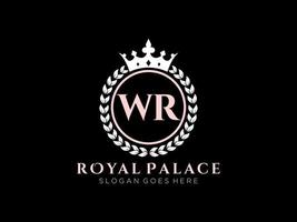 Letter WR Antique royal luxury victorian logo with ornamental frame. vector