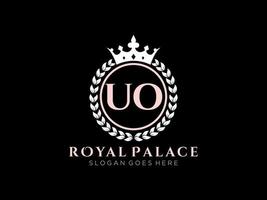 Letter UO Antique royal luxury victorian logo with ornamental frame. vector