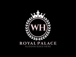 Letter WH Antique royal luxury victorian logo with ornamental frame. vector