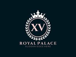 Letter XV Antique royal luxury victorian logo with ornamental frame. vector