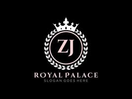Letter ZJ Antique royal luxury victorian logo with ornamental frame. vector