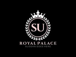 Letter SU Antique royal luxury victorian logo with ornamental frame. vector