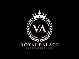 Letter VA Antique royal luxury victorian logo with ornamental frame. vector