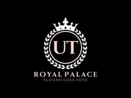 Letter UT Antique royal luxury victorian logo with ornamental frame. vector