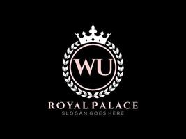 Letter WU Antique royal luxury victorian logo with ornamental frame. vector