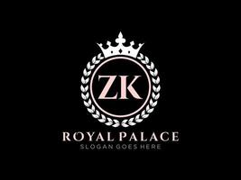 Letter ZK Antique royal luxury victorian logo with ornamental frame. vector