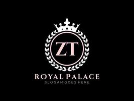 Letter ZT Antique royal luxury victorian logo with ornamental frame. vector