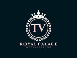 Letter TV Antique royal luxury victorian logo with ornamental frame. vector