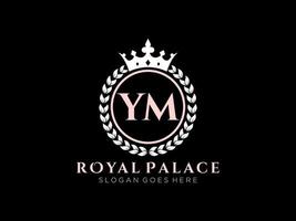 Letter YM Antique royal luxury victorian logo with ornamental frame. vector