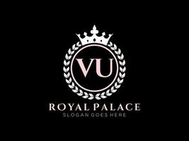 Letter VU Antique royal luxury victorian logo with ornamental frame. vector