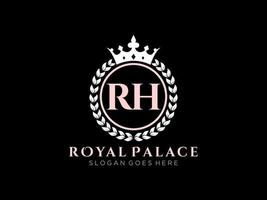 Letter RH Antique royal luxury victorian logo with ornamental frame. vector