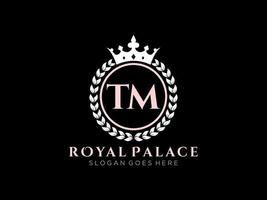 Letter TM Antique royal luxury victorian logo with ornamental frame. vector