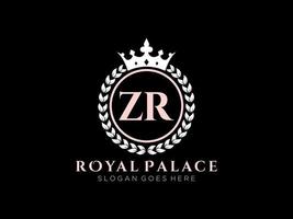 Letter ZR Antique royal luxury victorian logo with ornamental frame. vector