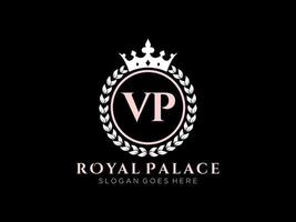 Letter VP Antique royal luxury victorian logo with ornamental frame. vector