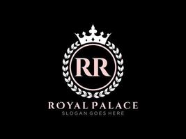 Letter RR Antique royal luxury victorian logo with ornamental frame. vector