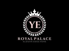 Letter YE Antique royal luxury victorian logo with ornamental frame. vector