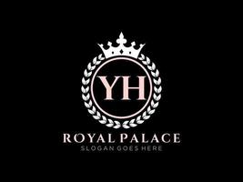 Letter YH Antique royal luxury victorian logo with ornamental frame. vector