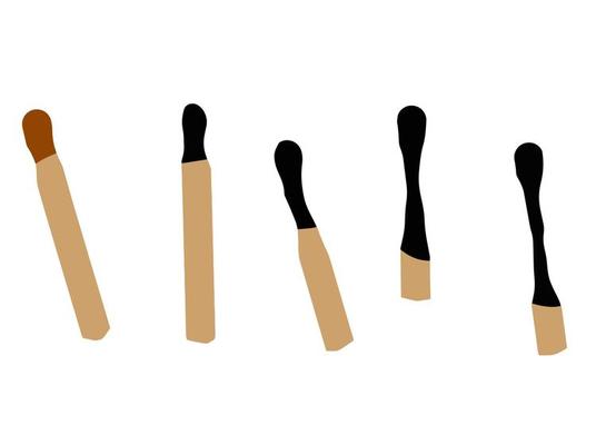 Burnt match. Set for lighting fire. New and charred wooden stick.