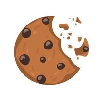 galleta con trocitos de chocolate mordida aislada en fondo blanco. ilustración vectorial vector