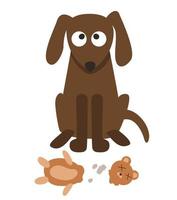 The bad dog tore the toy. vector illustration.