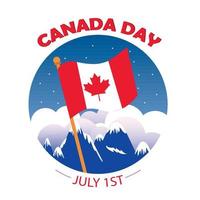 Happy Canada day poster Mountains with flag of Canada Vector illustration