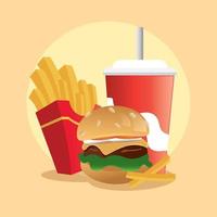 menú de comida rápida de color con refresco de hamburguesa y papas fritas ilustración vectorial vector