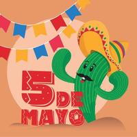 Cinco de mayo poster Cactus cartoon character Vector illustration