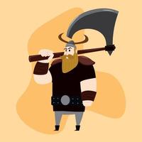 Lindo personaje vikingo masculino aislado con una ilustración de vector de hacha