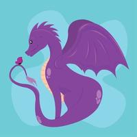 Isolated cute purple dragon medieval character Vector illustration