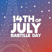 Colored bastille day poster with eiffel tower on background Vector illustration