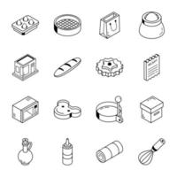 paquete de iconos isométricos de contorno de panadería vector