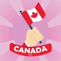 Colored canada day poster Hand holding flag of Canada Vector illustration