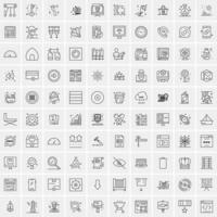 paquete de 100 iconos de líneas universales para móviles y web vector