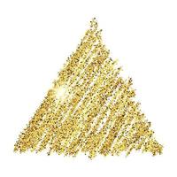 Golden paint hand drawn glittering triangle on a white background. Background with gold sparkles and glitter effect. Empty space for your text. Vector illustration