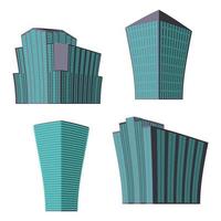 Set of four modern high-rise building on a white background. View of the building from the bottom. Isometric vector illustration.