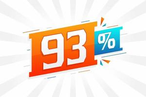 Promoción de banner de marketing de 93 descuentos. 93 por ciento de diseño promocional de ventas. vector