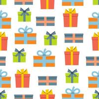 Seamless pattern with gift boxes on white background. Vector illustration