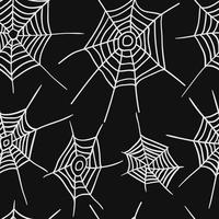 Spiderweb on black background seamless pattern. White vector spiders web. Halloween pattern.