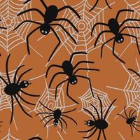 telaraña de patrones sin fisuras. araña vectorial aislada sobre fondo naranja. patrón de halloween papel de regalo, papel pintado, textil, tarjeta de felicitación. vector