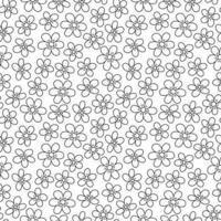 Doodle millefleurs seamless pattern. Hand drawn black and white flowers pattern vector