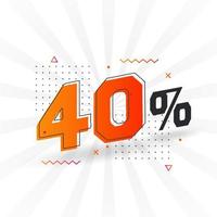 Promoción de banner de marketing de 40 descuentos. 40 por ciento de diseño promocional de ventas. vector