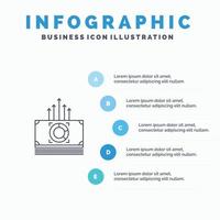 paquete de dinero icono de línea de transferencia de dólares con fondo de infografía de presentación de 5 pasos vector