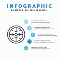 Stages Goals Implementation Operation Process Line icon with 5 steps presentation infographics Backg vector