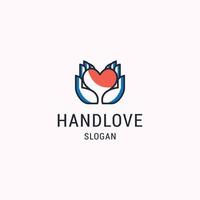 Logo with heart and hand vector icon