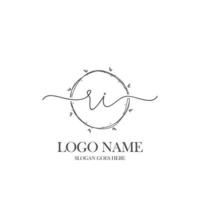 Initial RI beauty monogram and elegant logo design, handwriting logo of initial signature, wedding, fashion, floral and botanical with creative template. vector