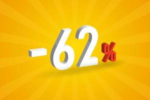 Negative 62 discount 3D text for sells and promotion. vector