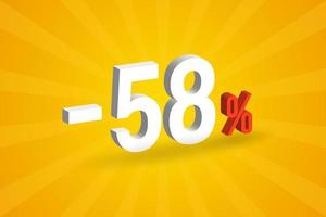 Negative 58 discount 3D text for sells and promotion. vector