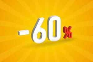 Negative 60 discount 3D text for sells and promotion. vector