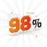 Promoción de banner de marketing de 98 descuentos. 98 por ciento de diseño promocional de ventas. vector