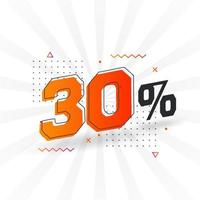 Promoción de banner de marketing de 30 descuentos. 30 por ciento de diseño promocional de ventas. vector